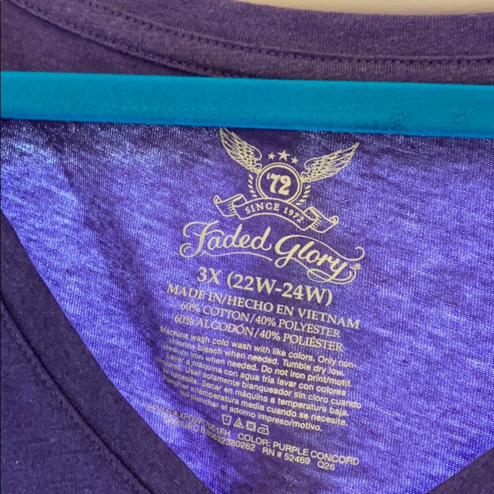 Faded Glory Purple Vneck Tshirt 3X